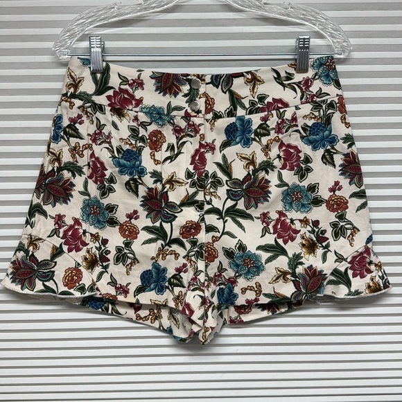 Zara Basic Collection Cream Floral Print High Waist Shorts Size Large - Picture 1 of 7